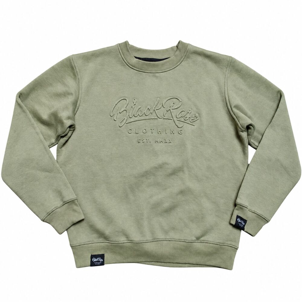 Black Rose Clothing Olive Green Crewneck Sweatshirt Embossed Logo Adult Size S